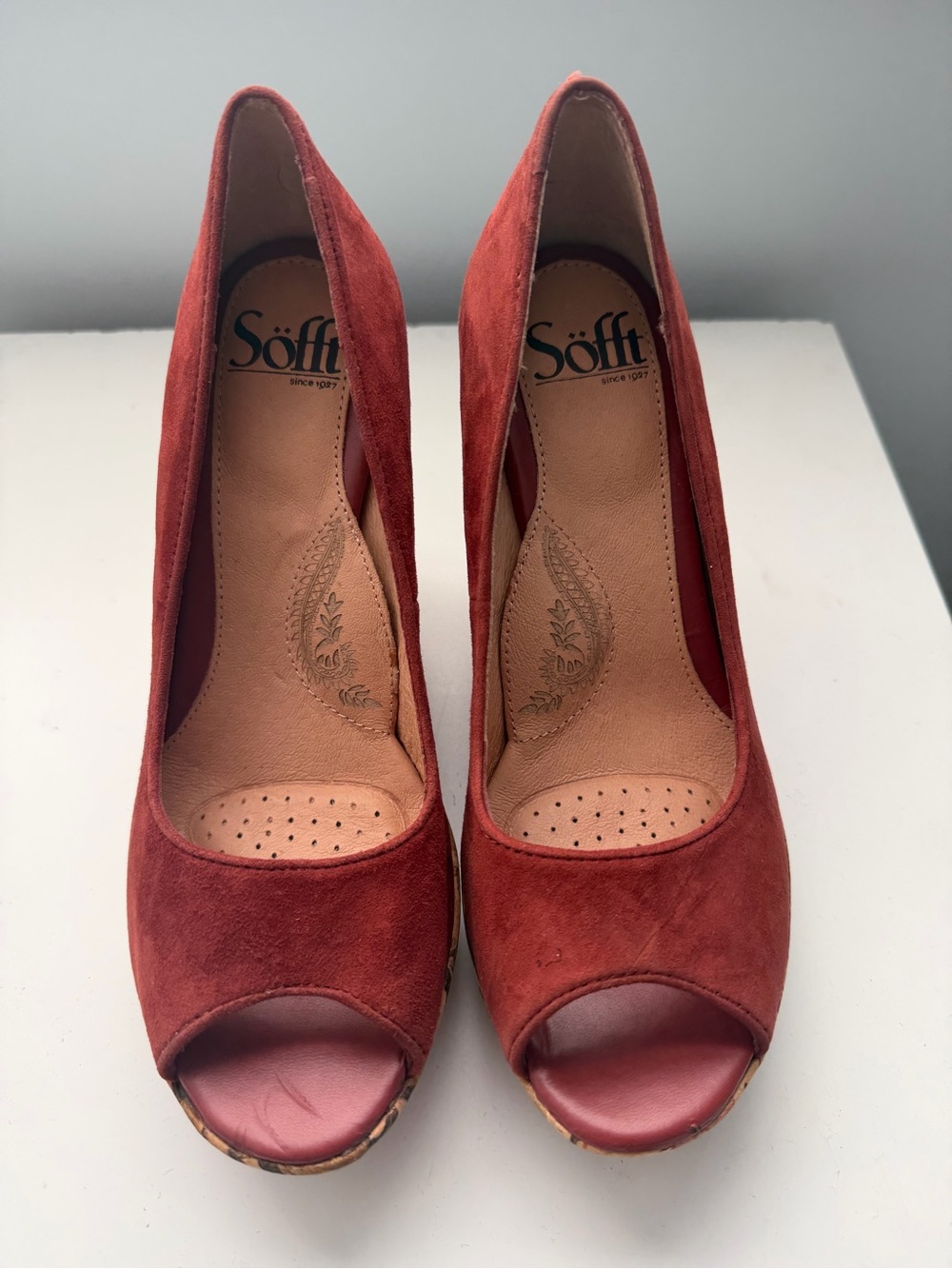 Söfft Rust Suede Peep-Toe Heels